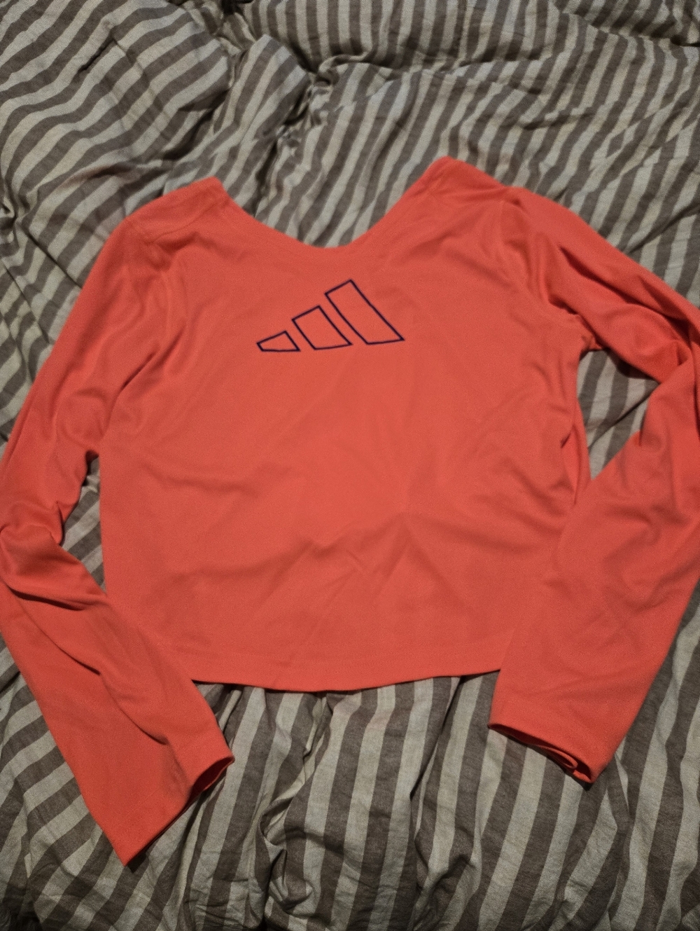 adidas Coral-Red Long Sleeve Cropped Performance Top